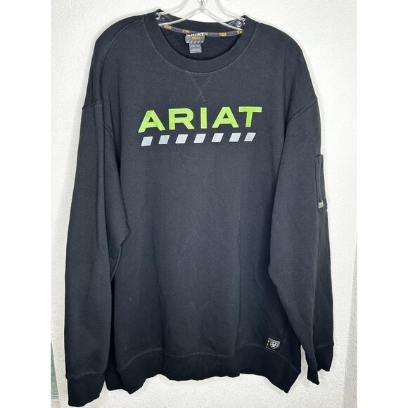 Ariat Rebar Workman Logo Sweatshirt Mens 2XL Tall Black Crewneck Fleece Pullover - Picture 2 of 14